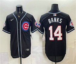 Nike Chicago Cubs #14 Ernie Banks 150th Anniversary Black Out Style Premier Jersey