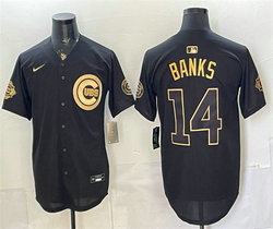 Nike Chicago Cubs #14 Ernie Banks Black Gold 150th Anniversary Patch Stitched Baseball Jersey