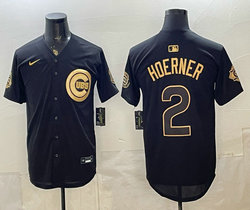 Nike Chicago Cubs #2 Nico Hoerner Black Gold 150th Anniversary Patch Stitched Baseball Jersey