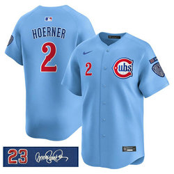 Nike Chicago Cubs #2 Nico Hoerner Blue Ryne Sandberg Tribute V3 Jersey