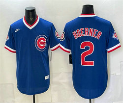 Nike Chicago Cubs #2 Nico Hoerner Royal 150th Anniversary Pullover Throwback Baseball Jersey