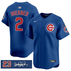 Nike Chicago Cubs #2 Nico Hoerner Royal Ryne Sandberg Tribute V3 Jersey
