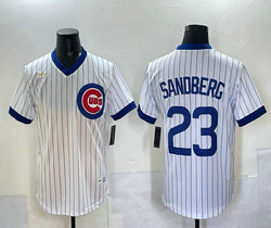 Nike Chicago Cubs #23 Ryne Sandberg White Strip Fullover Throwback Gold Logo MLB jersey