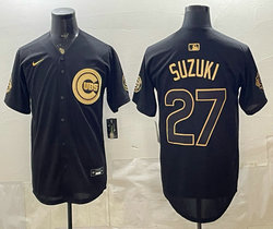Nike Chicago Cubs #27 Seiya Suzuki Black Gold 150th Anniversary Patch Jersey