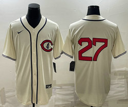 Nike Chicago Cubs #27 Seiya Suzuki Cream Throwback Stitched Baseball Jersey