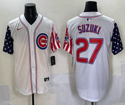 Nike Chicago Cubs #27 Seiya Suzuki White Flag Blue sleeves Jersey