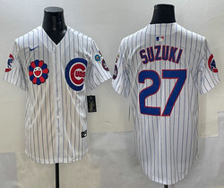 Nike Chicago Cubs #27 Seiya Suzuki White With flowers Authentic Stitched MLB Jersey
