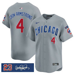 Nike Chicago Cubs #4 Pete Crow-Armstrong Gray Ryne Sandberg Tribute V3 Baseball Jersey
