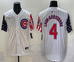 Nike Chicago Cubs #4 Pete Crow-Armstrong White Flag Blue sleeves Jersey