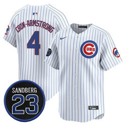 Nike Chicago Cubs #4 Pete Crow-Armstrong White Pinstripe Ryne Sandberg Tribute V2 Jersey