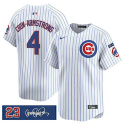 Nike Chicago Cubs #4 Pete Crow-Armstrong White Pinstripe Ryne Sandberg Tribute Vapor V3 Jersey