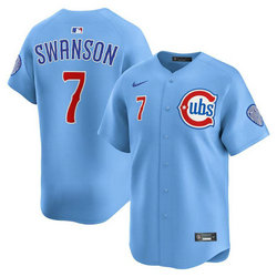 Nike Chicago Cubs #7 Dansby Swanson Baby Blue 2nd Alternate Limited Stitched Baseball Jersey