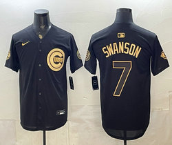 Nike Chicago Cubs #7 Dansby Swanson Black Gold 150th Anniversary Patch Stitched Baseball Jersey