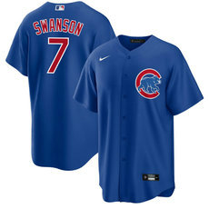 Nike Chicago Cubs #7 Dansby Swanson Blue Game Authentic Stitched MLB Jersey