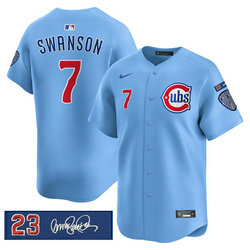 Nike Chicago Cubs #7 Dansby Swanson Blue Ryne Sandberg Tribute V3 Jersey