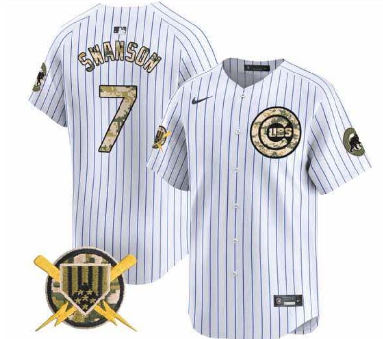 Nike Chicago Cubs #7 Dansby Swanson White armed forces day vapor premier jersey