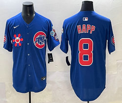 Nike Chicago Cubs #8 Ian Happ Light Blue With flowers Authentic Stitched MLB Jersey