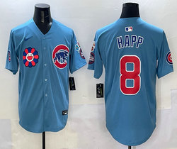 Nike Chicago Cubs #8 Ian Happ Light Blue With flowers Baseball Jersey