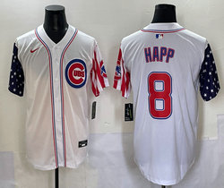 Nike Chicago Cubs #8 Ian Happ White Flag Blue sleeves Jersey