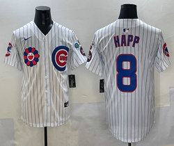 Nike Chicago Cubs #8 Ian Happ White With flowers Authentic Stitched MLB Jersey