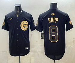 Nike Chicago Cubs #8 Lan Happ Black Gold 150th Anniversary Patch Stitched Baseball Jersey