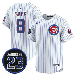 Nike Chicago Cubs #8 lan Happ White Pinstripe Ryne Sandberg Tribute V2 Jersey