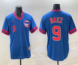 Nike Chicago Cubs #9 Javier Baez Blue Pullover Throwback Authentic Stitched MLB Jersey