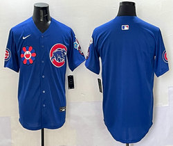 Nike Chicago Cubs Blank Blue With flowers Baseball Jersey