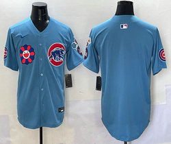 Nike Chicago Cubs Blank Light Blue With flowers Baseball Jersey