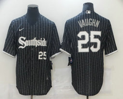 Nike Chicago White Sox #25 Andrew Vaughn Black 2021 City Nuber in front Game Authentic Stitched MLB Jersey