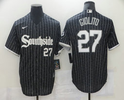 Nike Chicago White Sox #27 Lucas Giolito Black Number in front 2021 City Game Authentic Stitched MLB Jersey