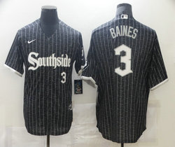 Nike Chicago White Sox #3 Harold Baines Black Number in front 2021 City Game Authentic Stitched MLB Jersey