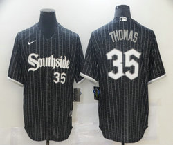 Nike Chicago White Sox #35 Frank Thomas Black 2021 City Number in front Game Authentic Stitched MLB Jersey