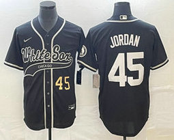 Nike Chicago White Sox #45 Michael Jordan Black Gold #45 front Joint Authentic Stitched baseball jersey