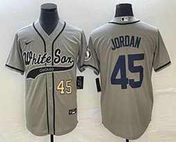 Nike Chicago White Sox #45 Michael Jordan Gray Gold #45 front Joint Authentic Stitched baseball jersey