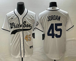 Nike Chicago White Sox #45 Michael Jordan White Gold #45 front Joint Authentic Stitched baseball jersey