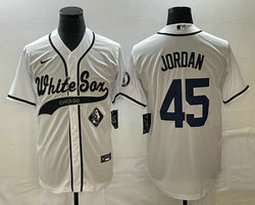 Nike Chicago White Sox #45 Michael Jordan White team patch front Joint Authentic Stitched baseball jersey