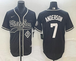 Nike Chicago White Sox #7 Tim Anderson Black team patch front Joint Authentic Stitched baseball jersey