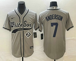 Nike Chicago White Sox #7 Tim Anderson Gray team patch front Joint Authentic Stitched baseball jersey
