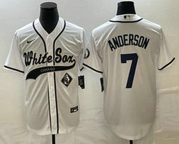 Nike Chicago White Sox #7 Tim Anderson White team patch front Joint Authentic Stitched baseball jersey