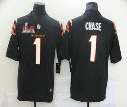 Nike Cincinnati Bengals #1 Ja'Marr Chase Black 2022 Super Bowl LVI Patch Vapor Untouchable Authentic Stitched NFL Jersey