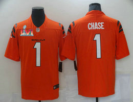Nike Cincinnati Bengals #1 Ja'Marr Chase Orange 2022 Super Bowl LVI Patch Vapor Untouchable Authentic Stitched NFL Jersey
