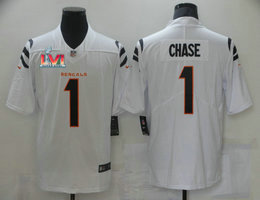 Nike Cincinnati Bengals #1 Ja'Marr Chase White 2022 Super Bowl LVI Patch Vapor Untouchable Authentic Stitched NFL Jersey