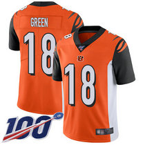 Nike Cincinnati Bengals #18 A.J. Green With NFL 100th Season Patch Orange Vapor Untouchable Authentic stitched NFL jersey