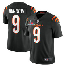 Nike Cincinnati Bengals #9 Joe Burrow Black 2021 2022 Super Bowl LVI Patch Vapor Untouchable Authentic Stitched NFL Jersey