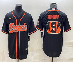 Nike Cincinnati Bengals #9 Joe Burrow Black Joint Team Logo Authentic Stitched baseball jersey