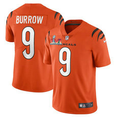 Nike Cincinnati Bengals #9 Joe Burrow Orange 2022 Super Bowl LVI Patch Vapor Untouchable Authentic Stitched NFL Jersey