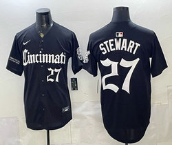 Nike Cincinnati Reds #27 Sal Stewart Black Gothic Halo Edition MLB Jersey
