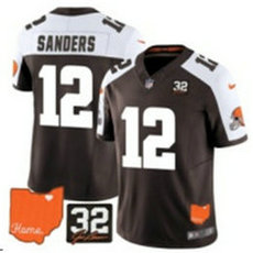 Nike Cleveland Browns #12 Shedeur Sanders Browns White sleeves Throwback 3(III) Stitched NFL Jersey