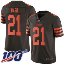 Nike Cleveland Browns #21 Denzel Ward With NFL 100th Season Patch Brown Rush Limited Authentic stitched NFL jersey
